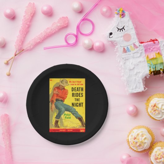 Death Rides de Night westerne boekomslag Papieren Bordje (Feest)