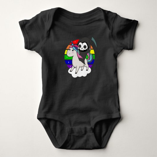 Death Riding Unicorn Funny Unicorns Rainbow Romper (Voorkant)