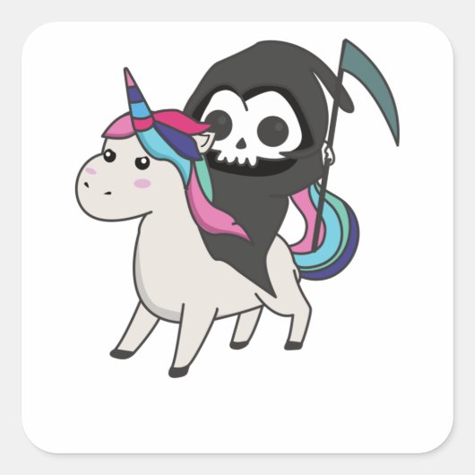 Death Riding Unicorn Funny Unicorns Rainbow Vierkante Sticker (Voorkant)