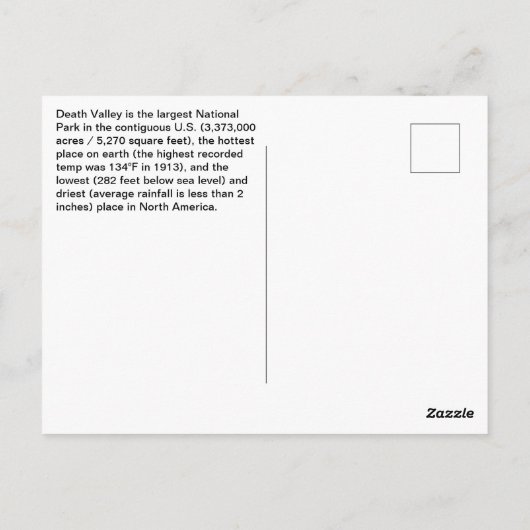 Death Valley National Park Feiten Briefkaart (Achterkant)