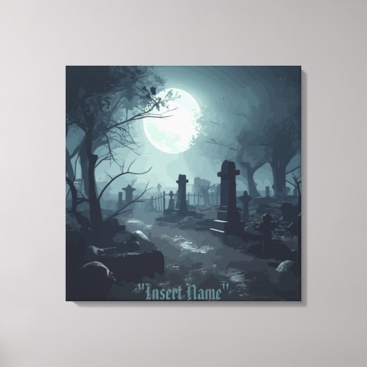 Death's Domain: Een spooky Cemetery Uitzicht Canvas Afdruk (Voorkant)