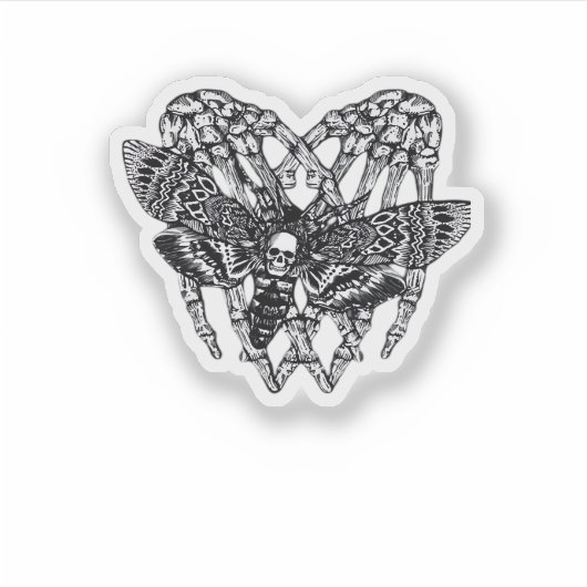 Deathshead Moth Classic - Skeleton Hand Heart Sticker (Voorkant)