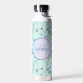 D'eau Belle Bouteille Bleue Vert Aqua Avec Fleurs Violet (Gauche)