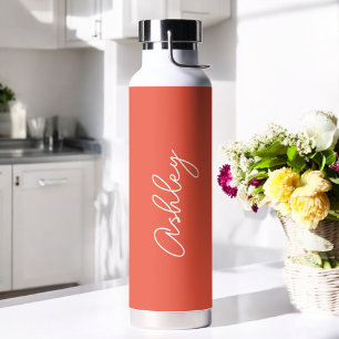 D'eau Corail Rouge Texte manuscrit Élégant Bouteille d'e