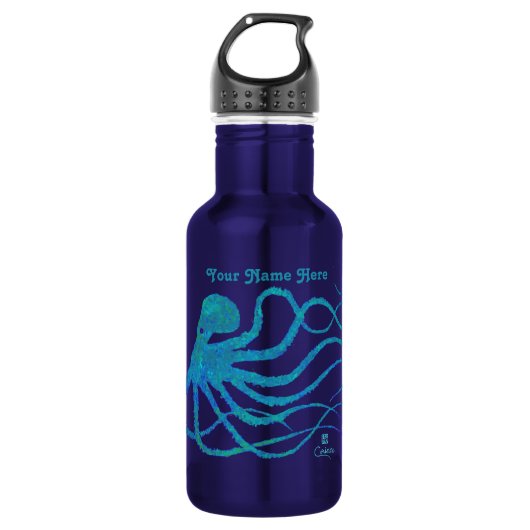 D'eau En Acier Inoxydable Octopus 2 Bleu Vert Sur Bleu - 18 oz. Bouteille d' (Devant)