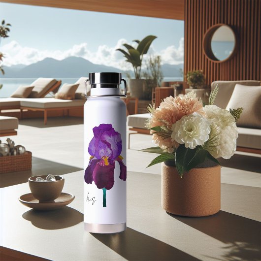 D'eau Gourde bouteille fleur iris violet aquarelle