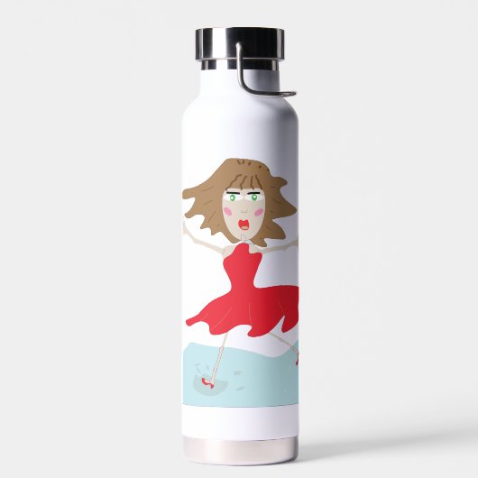 D'eau une fille dans une bouteille de robe rouge heureus (Gauche)