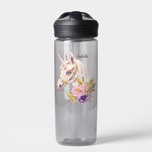 D'eau Unicorn Aquarelle Fleurs Ajouter Nom Bouteille d'e (Extérieur)
