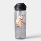 D'eau Unicorn Aquarelle Fleurs Ajouter Nom Bouteille d'e (Arrière)
