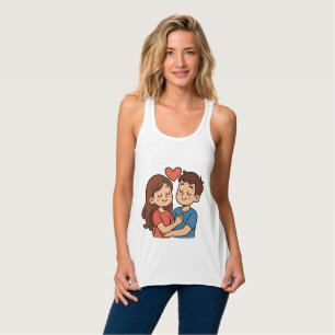 Débardeur Autocollant d'amour mignon Couple de dessins ani
