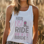 Débardeur Bachelorette dernier Ride<br><div class="desc">Yeehaw ! Préparez-vous pour le dernier rodéo de la mariée avec ce débardeur amusant et flirtant sur le thème du pays. "Son Dernier Ride" est le slogan parfait pour une soirée de bachelorette remplie de rires, de souvenirs et peut-être un peu de méchanceté. Ce char confortable et élégant est idéal...</div>