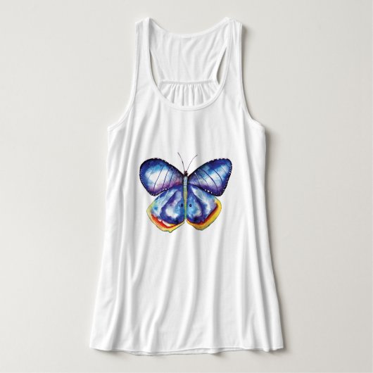 Débardeur Bleu papillon Art Flowy Racerback Débardeur, Blanc (Design devant)