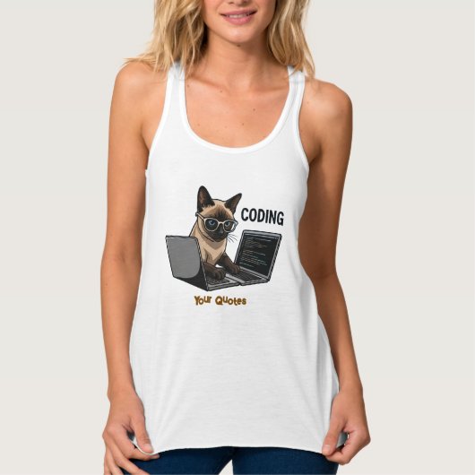 Débardeur Chat siamois de dessin animé codant (Devant)
