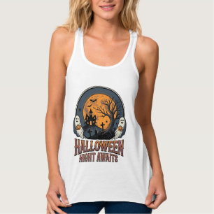 Débardeur Chemise fantôme lune gravée scène Halloween vintag