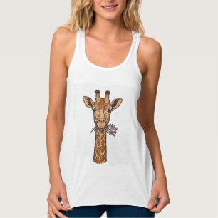 Débardeur Chemise Girafe Gravée Vintage Avec Fleurs_1