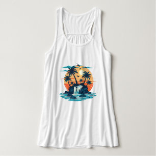 Débardeur Chemise graphique Tropical Sunset Waterfall