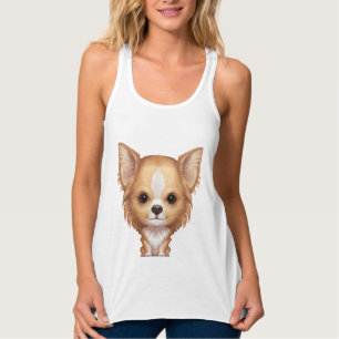 Débardeur Chiwawa beige et blanc aux cheveux longs