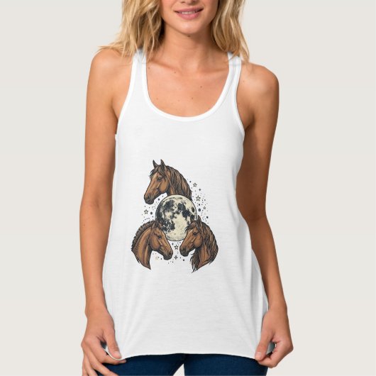Débardeur Conception de T-Shirt Vectoriel Cheval Lune Gravée (Devant)