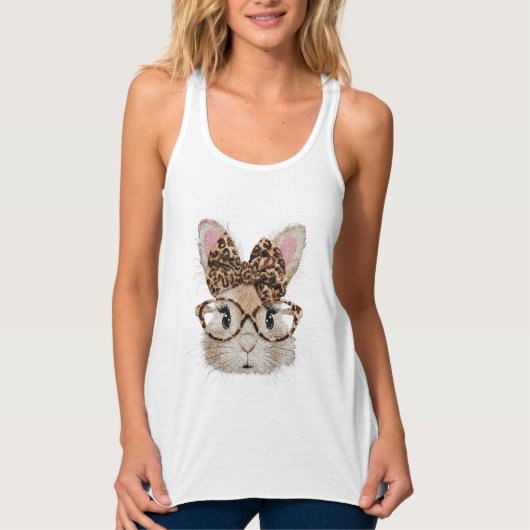 Débardeur Cute Bunny Rabbit Face Leopard Coquette Bow Glasse (Devant)