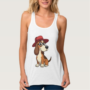 Débardeur Dessin animé vintage Basset Hound au chapeau rouge