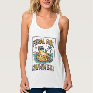 Débardeur Feral Girl Summer Cat Float Vintage Shirt Design_1