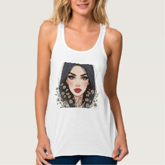 Débardeur Floral Woman Portrait Art - Whispers of Nature