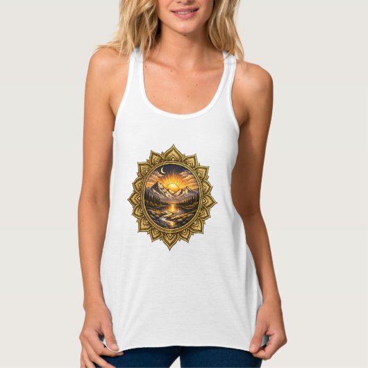 Débardeur Golden Boho Mandala Mountain Sunset | Boho Sun Art (Devant)