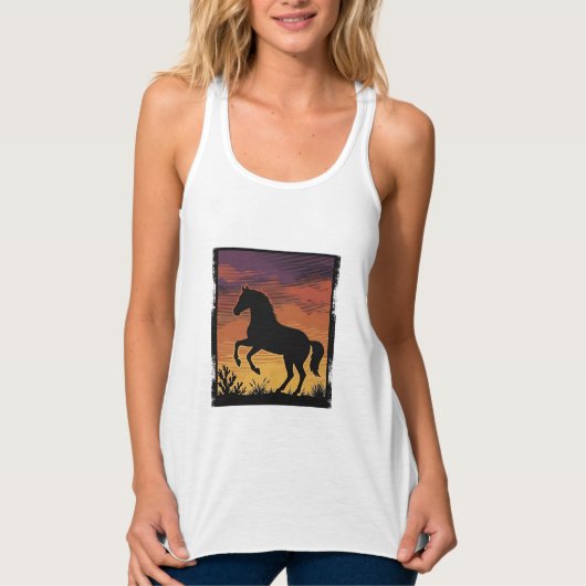 Débardeur Gravure occidentale silhouette de cheval au couche (Devant)