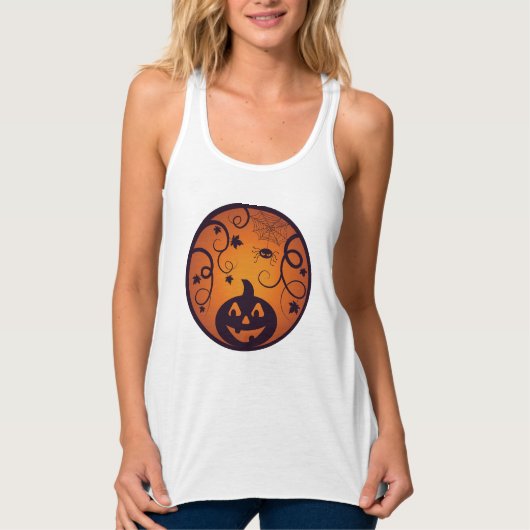 Débardeur Halloween Jack-o'-lantern citrouille visage et ara (Devant)