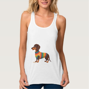 Débardeur Illustration de dachshund en pull vintage arc-en-c