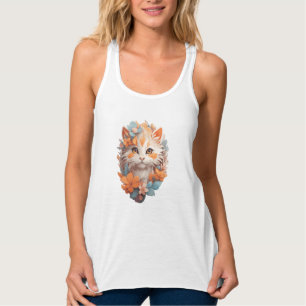 Débardeur Joli Chat Orange Floral Félin
