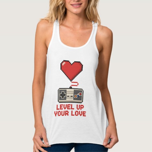 Débardeur Level Up Your Love, Retro Pixel Gaming Design (Devant)