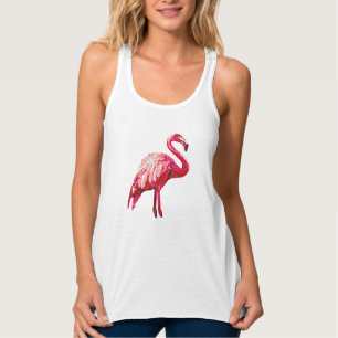 Débardeur Oiseau flamant tropical imprimé paillettes,
