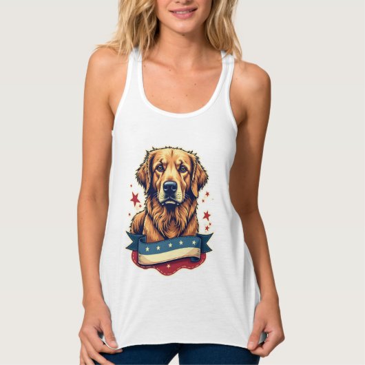 Débardeur Retro Patriotic Golden Retriever Engraving Tee 4 (Devant)
