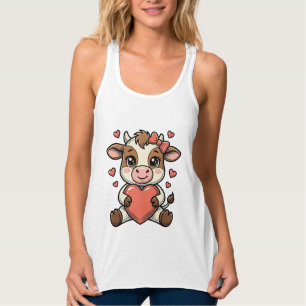 Débardeur T-shirt avec gravure vintage de veau mignon tenant