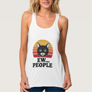 Débardeur T-shirt drôle de chat noir Ew personnes rétro Suns