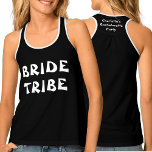 Débardeur Tribe de mariée | Nom Personnalisé Noir Et Blanc<br><div class="desc">Un t-shirt noir classique avec la tribu des mariées en blanc sur le devant. Le verso présente un texte plus personnalisable. Pour modifier le nom ou supprimer,  cliquez sur le bouton Personnaliser.</div>