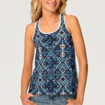 Women's Blue Geometric Abstract Racerback Tank Top