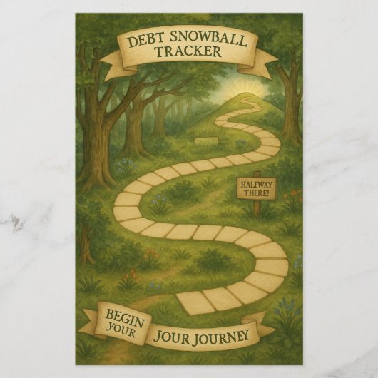Debt Snowball Tracker Spel Avontuur Briefpapier (Voorkant)