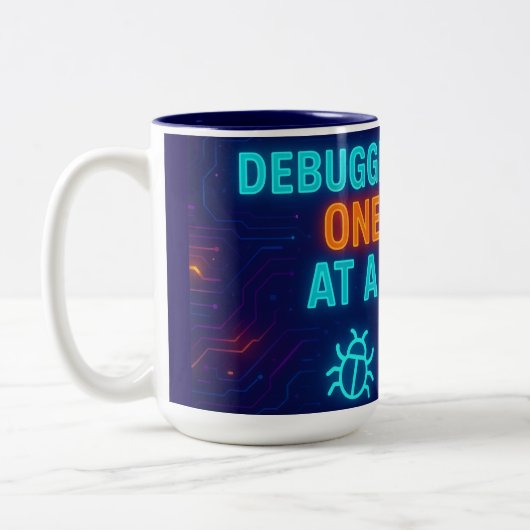 🖥️☕ Debugging Life One Sip at a Time – Neon Tech Tweekleurige Koffiemok (Links)