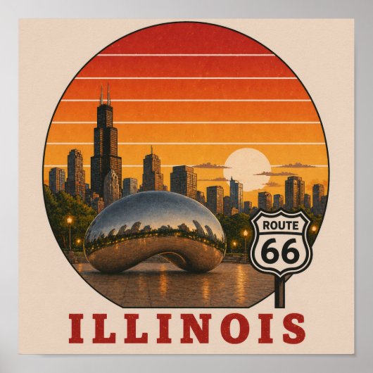 Début de la route 66 Affiche du coucher de soleil  (Devant)
