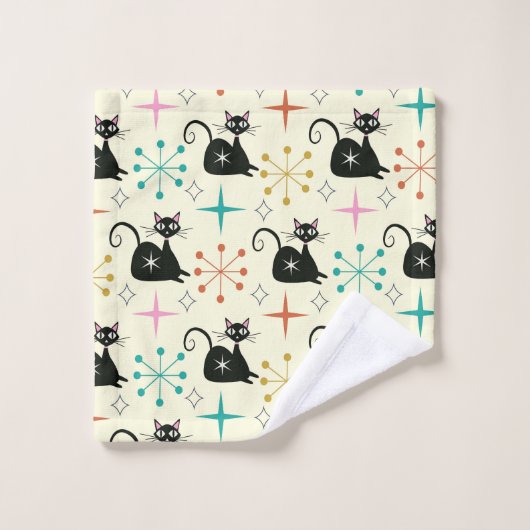 Début du milieu du siècle avec chat atomique noir (Gant de toilette)