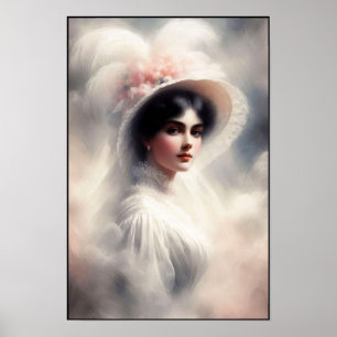 Debutante uit het Victoriaans tijdperk in witte el Poster