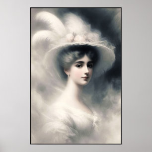 Debutante uit het Victoriaans tijdperk in witte el Poster