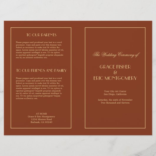 Decadent Deco elegant chic formal trouwprogramma (Voorkant)