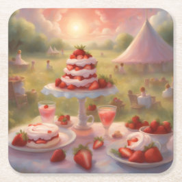 Decadent strawberry shortcake party supplies vierkante kartonnen onderzetter