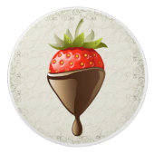 Decadente aardbei in chocolade trekt keramische knop (Voorkant)