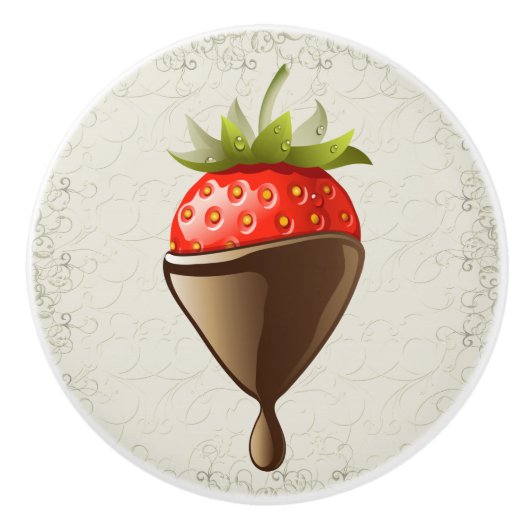 Decadente aardbei in chocolade trekt keramische knop (Voorkant)