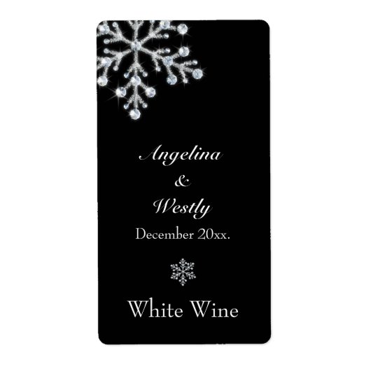 Décaler Crystal Snowflake Mariage Vin Étiquette no (Devant)