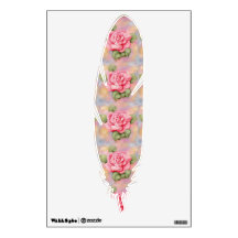 Décalque de mur de plume avec les roses roses